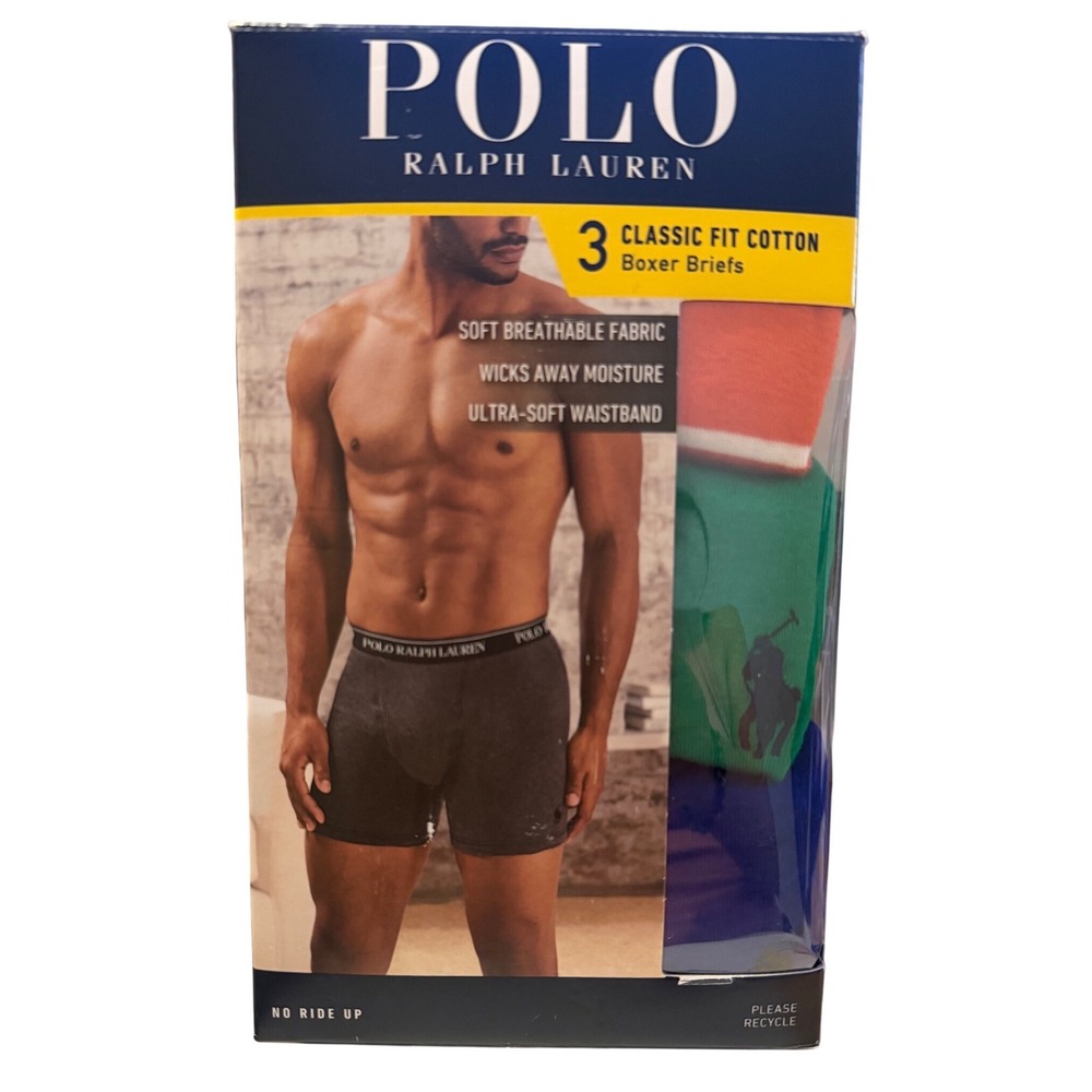Polo Ralph Lauren Boxer Briefs Mens Medium Multicolor 3-Pack Classic Fit Cotton